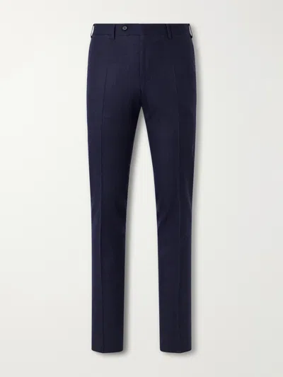 Canali Slim-fit Tapered Wool-flannel Suit Trousers In Blue