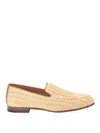 Canali Woven Raffia Leather Loafers In Sand