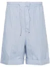 Canali Mid-rise Linen Bermuda Shorts In Blue