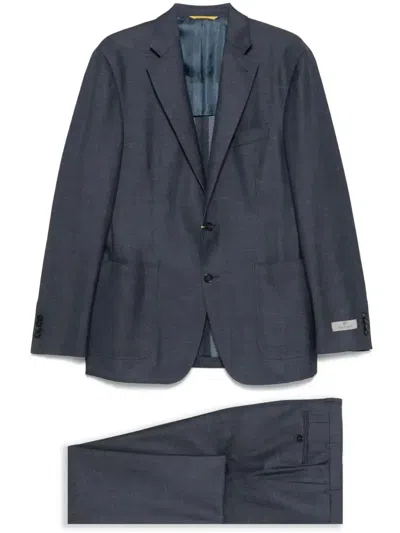 Canali Slub-textured Suit In Blue