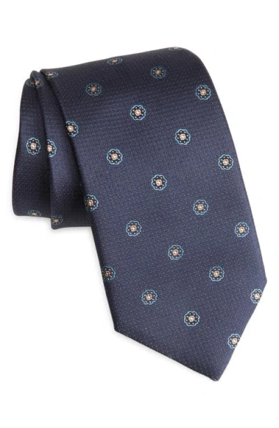 Canali Small Medallion Silk Tie In Blue