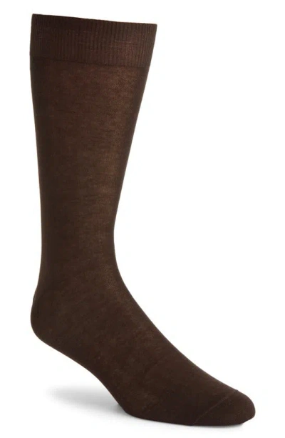 Canali Solid Brown Cotton Dress Socks In Burgundy