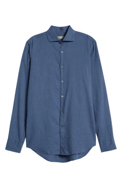 Canali Solid Cotton Button-up Shirt In Blue