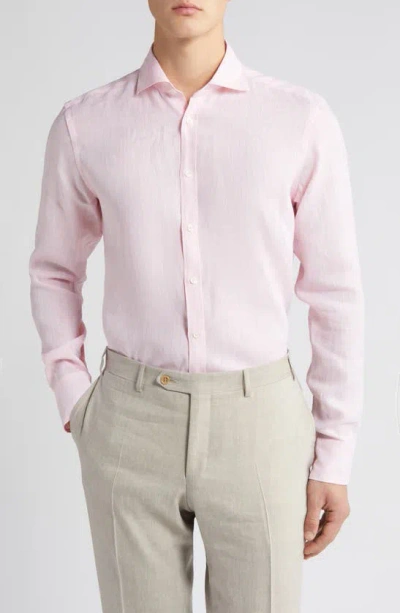 Canali Solid Linen Dress Shirt In Pink