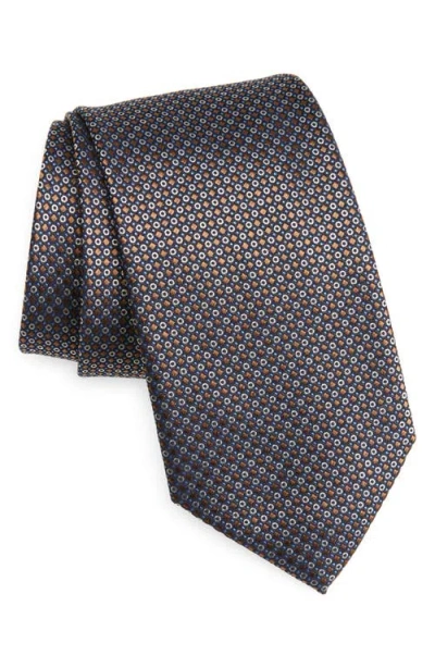 Canali Solid Micropattern Silk Tie In Brown