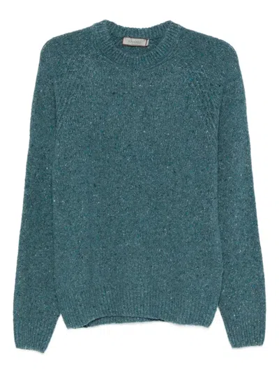 Canali Speckled Crew-neck Sweater In Blue