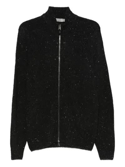 Canali Speckled Zip-up Cardigan In Black
