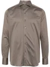 Canali Spread-collar Cotton Shirt In Brown