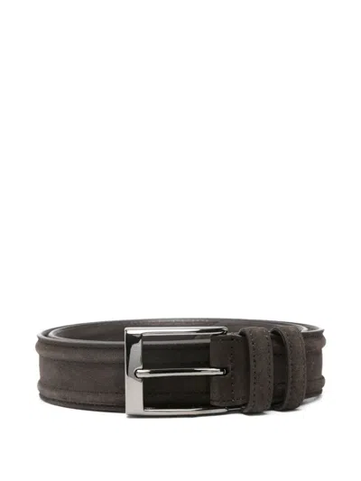 Canali Square-buckle Leather Belt In Black