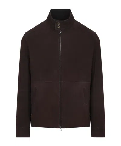 Canali Stand-up Collar Leather Jacket In Black