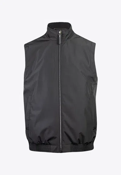 Canali Stand-up Collar Zip-up Vest In Gray