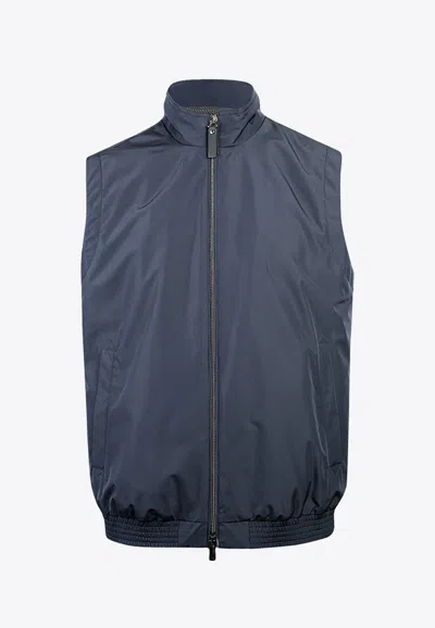 Canali Stand-up Collar Zip-up Vest In Blue