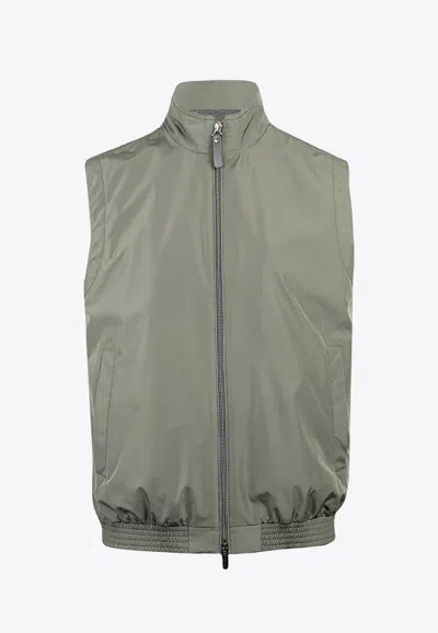 Canali Stand-up Collar Zip-up Vest In Green
