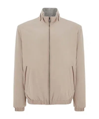 Canali Nuvola Dune Reversible Blouson Jacket In Technical Fabric And Jersey In Neutral