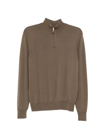Canali Stand-collar Zip-up Sweater In Brown