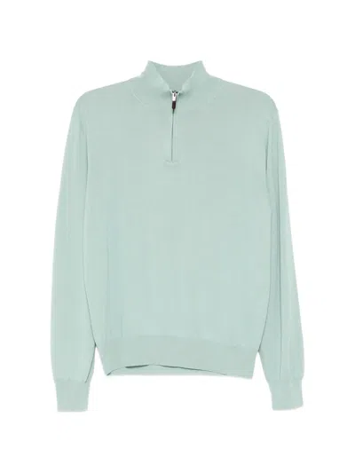 Canali Stand-collar Zip-up Sweater In Green