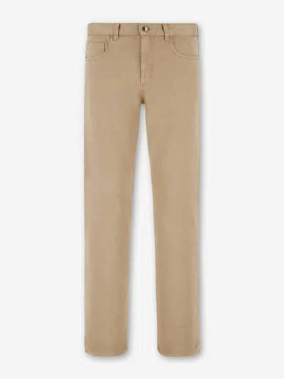 Canali Straight Cotton Jeans In Beige