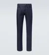 Canali Medium Blue Regular Fit Five-pocket Denim Pants With Contrasting Pocket In Blue