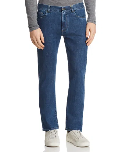 Canali Stretch New Straight Fit Jeans In Blue Denim