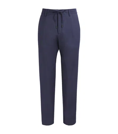 Canali Stretch-wool Drawstring Straight Trousers In Navy