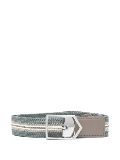 Canali Stripe-detail Belt In Grey