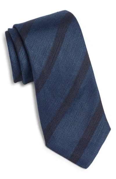 Canali Denim Blue Silk And Linen Blend Tie In Black