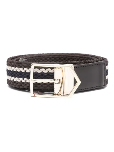 Canali Stripe-print Braided Belt In Brown