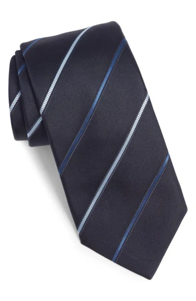 Canali Stripe Silk Tie In Blue