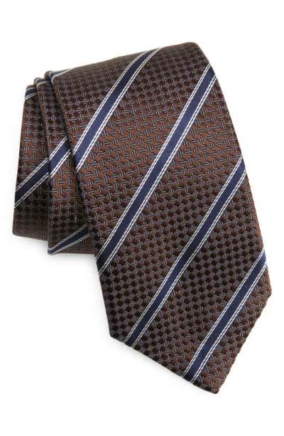Canali Stripe Silk Tie In Brown