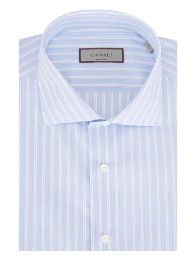 Canali Striped Button Shirt In Blue