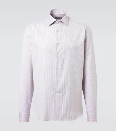 Canali Striped Cotton-blend Shirt In Neutrals