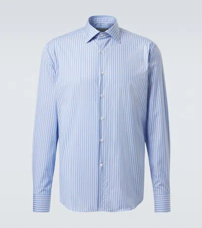 Canali Striped Cotton Poplin Shirt In Red