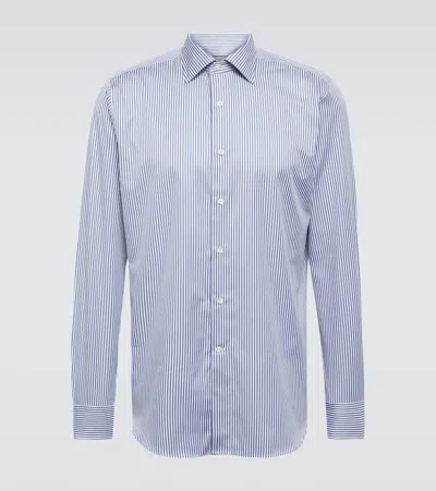 Canali Striped Cotton Shirt In Blue