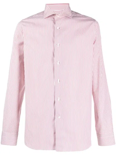 Canali Striped Cotton Shirt In Red