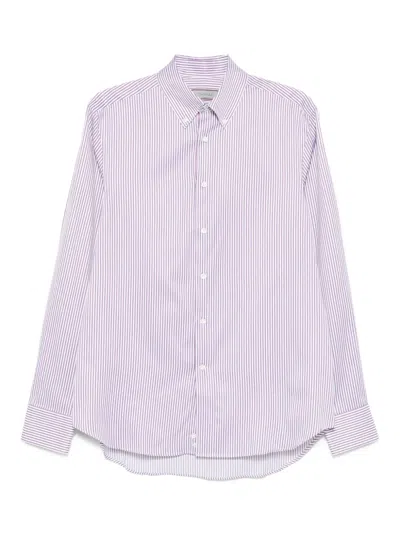 Canali Striped Cotton Shirt In Purple