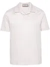 Canali Striped Linen Blend Polo Shirt In White