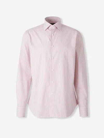 Canali Striped Pattern Shirt In Pink