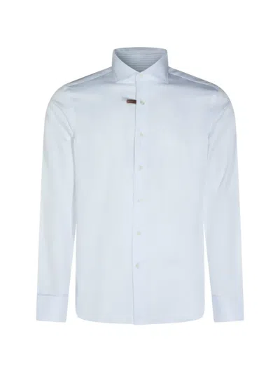 Canali White And Light Blue Cotton Shirt