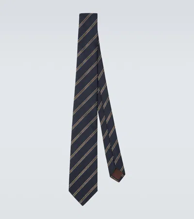 Canali Striped Silk And Wool Tie In Blue