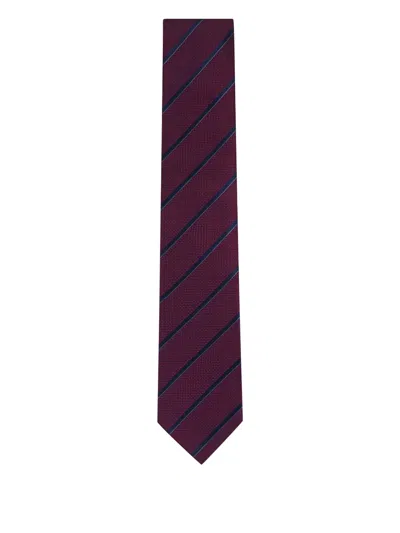 Canali Striped Silk Tie In Red