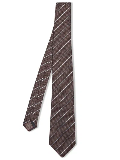 Canali Striped White And Brown Tie