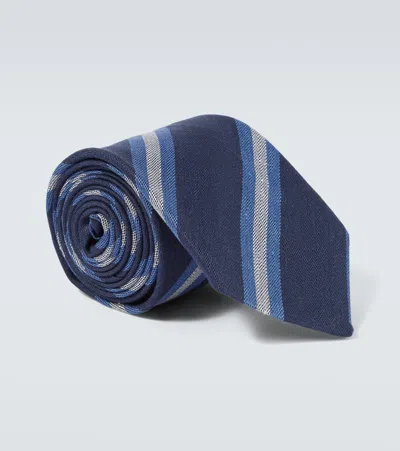 Canali Striped Wool And Silk Tie In Blue