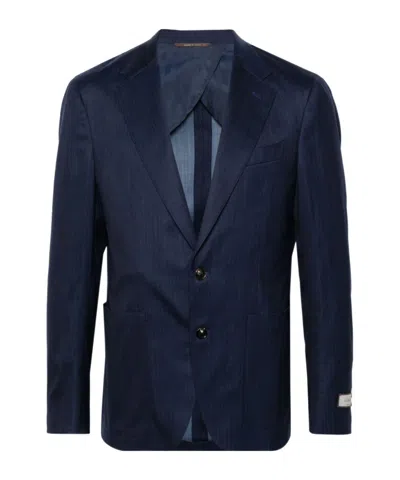 Canali Striped Wool-blend Blazer In Black