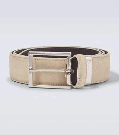 Canali 3.5cm Suede Belt In Red