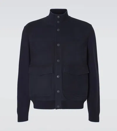 Canali Suede Bomber Jacket In Black