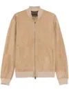 Canali Ultrasoft Suede Bomber Jacket In Neutrals
