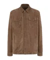Canali Suede Overshirt In Biscuit In Burgundy