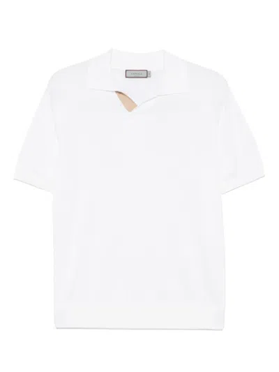Canali Suede-detail Polo Shirt In White