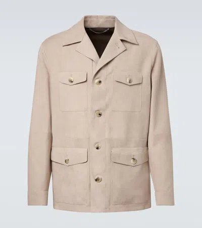 Canali Suede Field Jacket In Animal Print