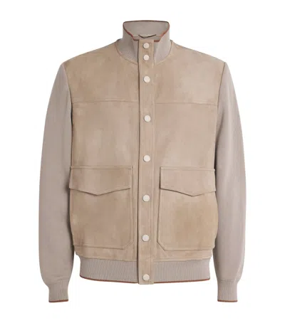 Canali Suede-front Hybrid Jacket In Brown